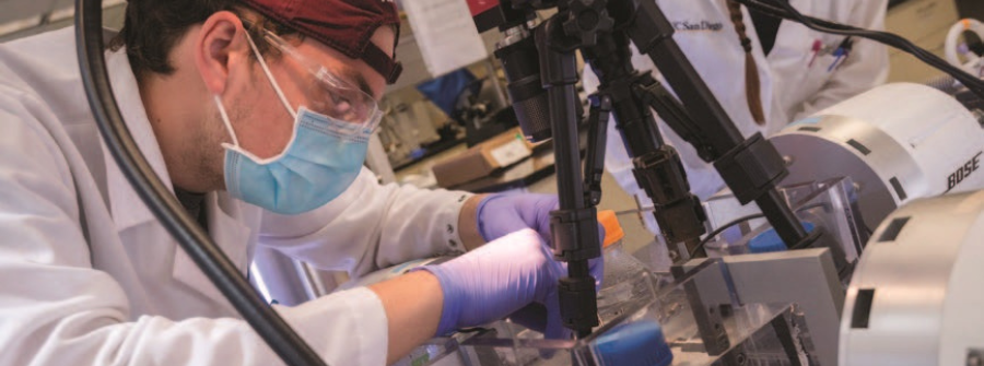 3 of 4, Students working in the Cardiac Mechanics Research Group, based in the Shu Chien-Gene Lay Department of Bioengineering.